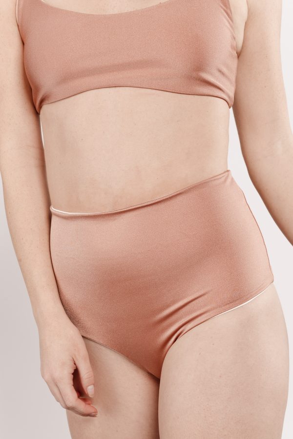Culotte Haute COCO Crème et Rose Irisé - LILNA SWIMWEAR